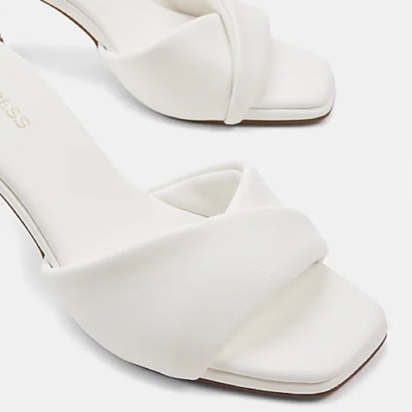 Express Shoes - Wrap Band Square Toe Mid Heeled Mule Sandals